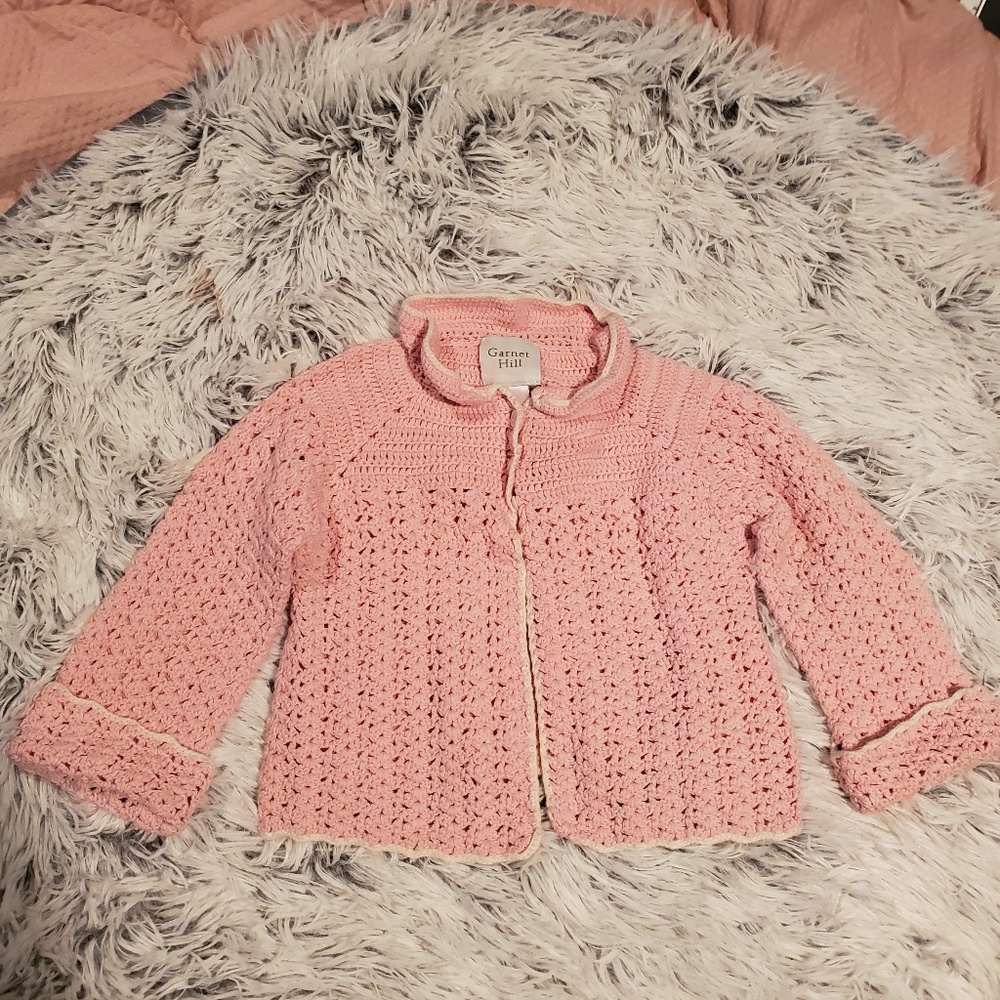 Garnet Hill Pink Crochet Cardigan Sweater 18M